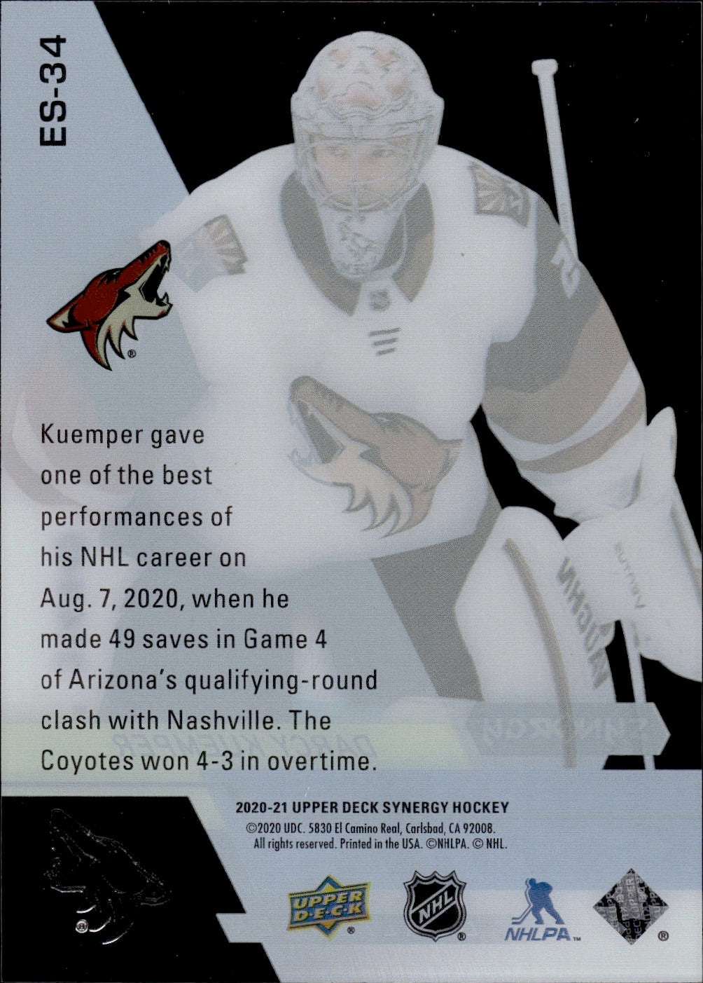 2020-21 Upper Deck Synergy Hockey - Exceptional Stars /449 #ES-34 Darcy Kuemper - Arizona Coyotes