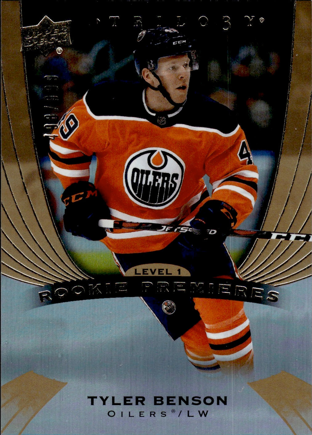 2020-21 Upper Deck Trilogy Hockey Rookie Premiers Level 1 /999 #59 Tyler Benson - Edmonton Oilers