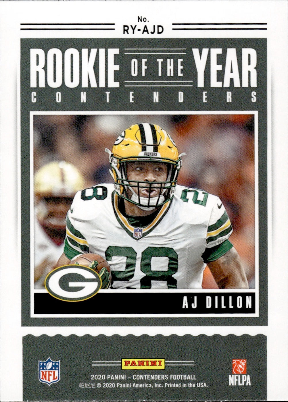 2020 Panini Contenders Football Rookie Of The Year #RY-AJD AJ Dillon - Green Bay Packers