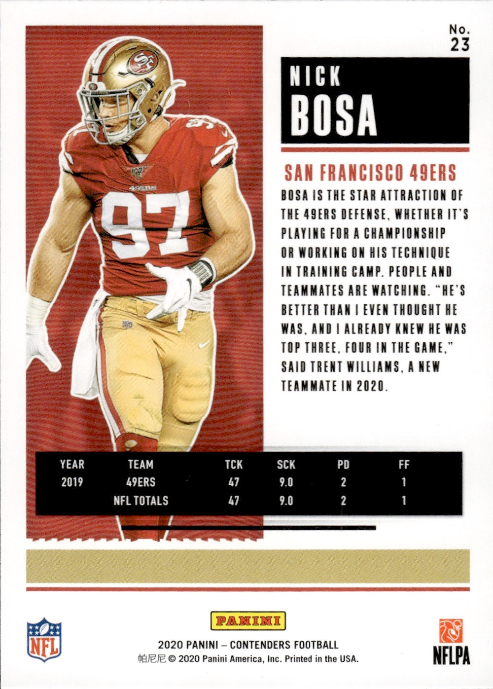 2020 Panini Contenders Football #23 Nick Bosa - San Fransisco 49ers