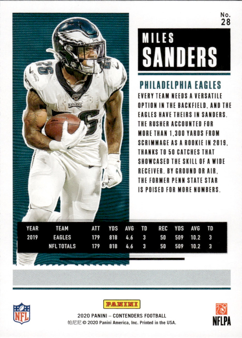 2020 Panini Contenders Football #28 Miles Sanders - Philadelphia Eagles