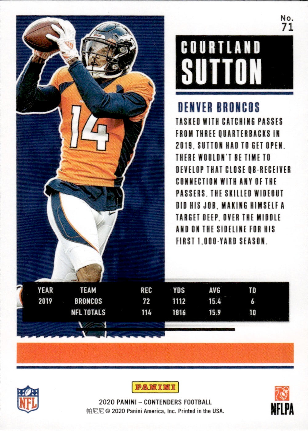 2020 Panini Contenders Football #71 Courtland Sutton - Denver Broncos