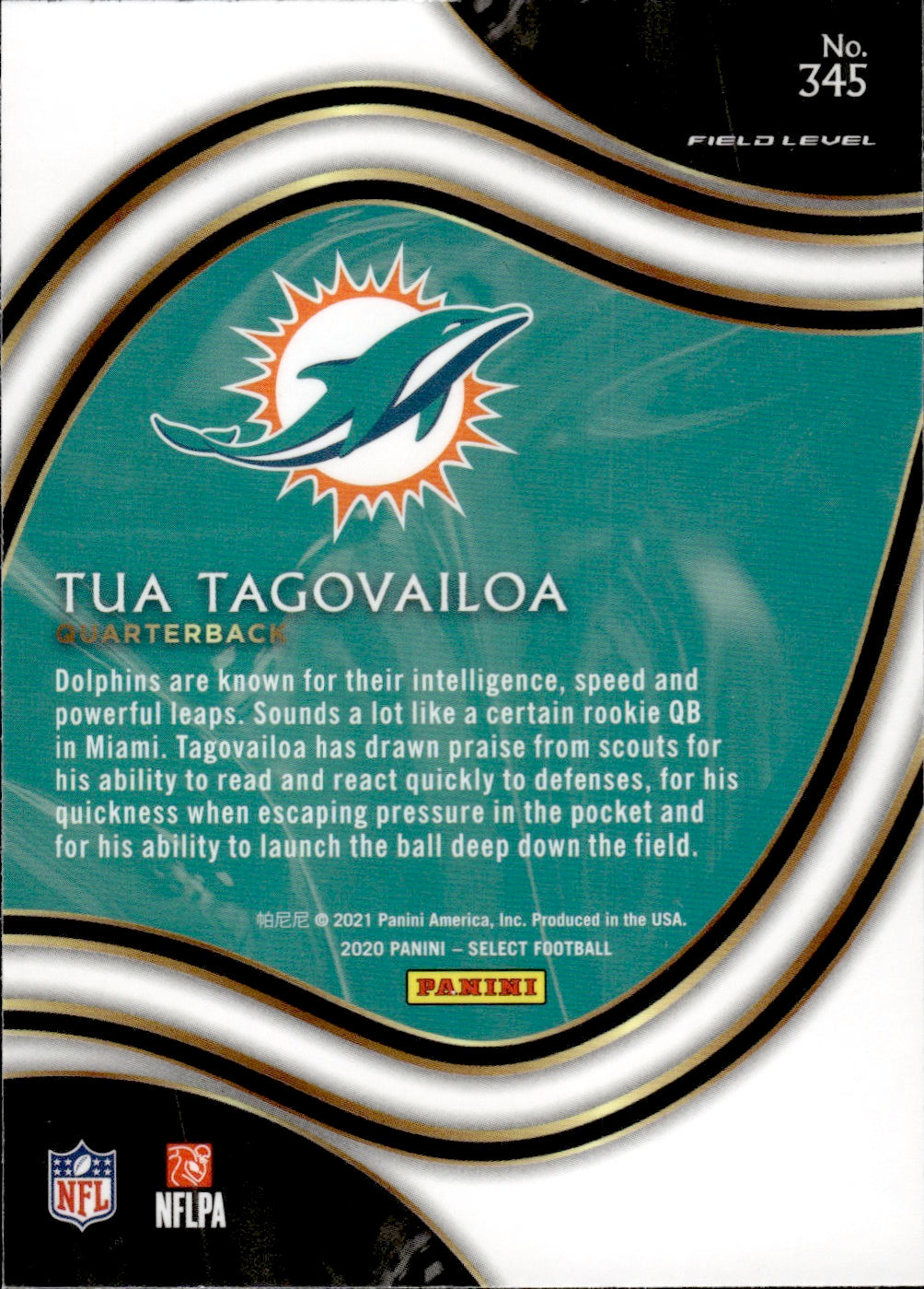 2020 Panini Select Football Field Level #345 Tua Tagovailoa - Miami Dolphins