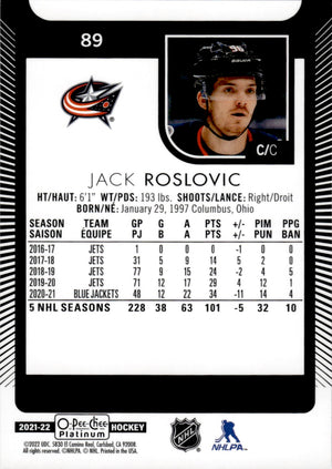 2021-22 Upper Deck O-Pee-Chee Platinum Hockey #89 Jack Roslovic - Columbus Blue Jackets