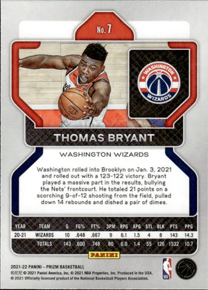 2021-22 Panini Prizm Basketball - Base #7 Thomas Bryant - Washington Wizards