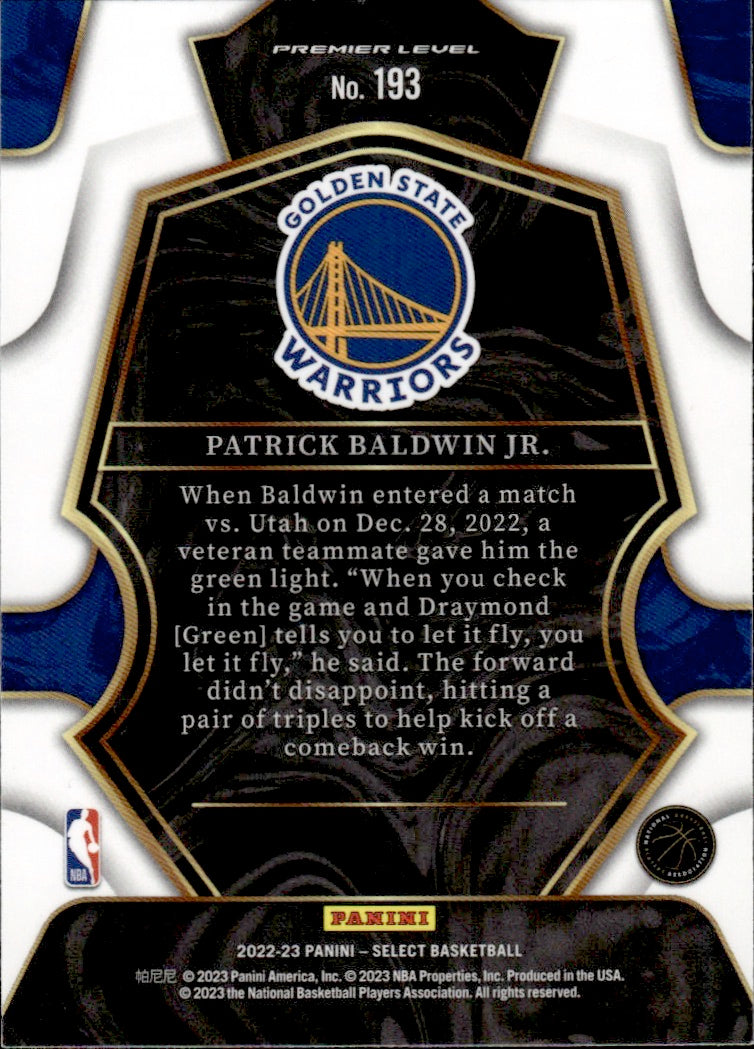 2021-22 Panini Select Basketball Premier Level #193 Patrick Baldwin Jr. Golden State Warriors