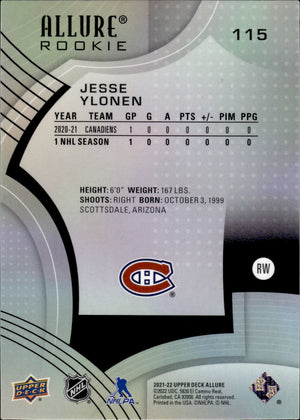 2021-22 Upper Deck Allure Hockey Base Rookie #115 Jesse Ylonen - Montreal Canadiens