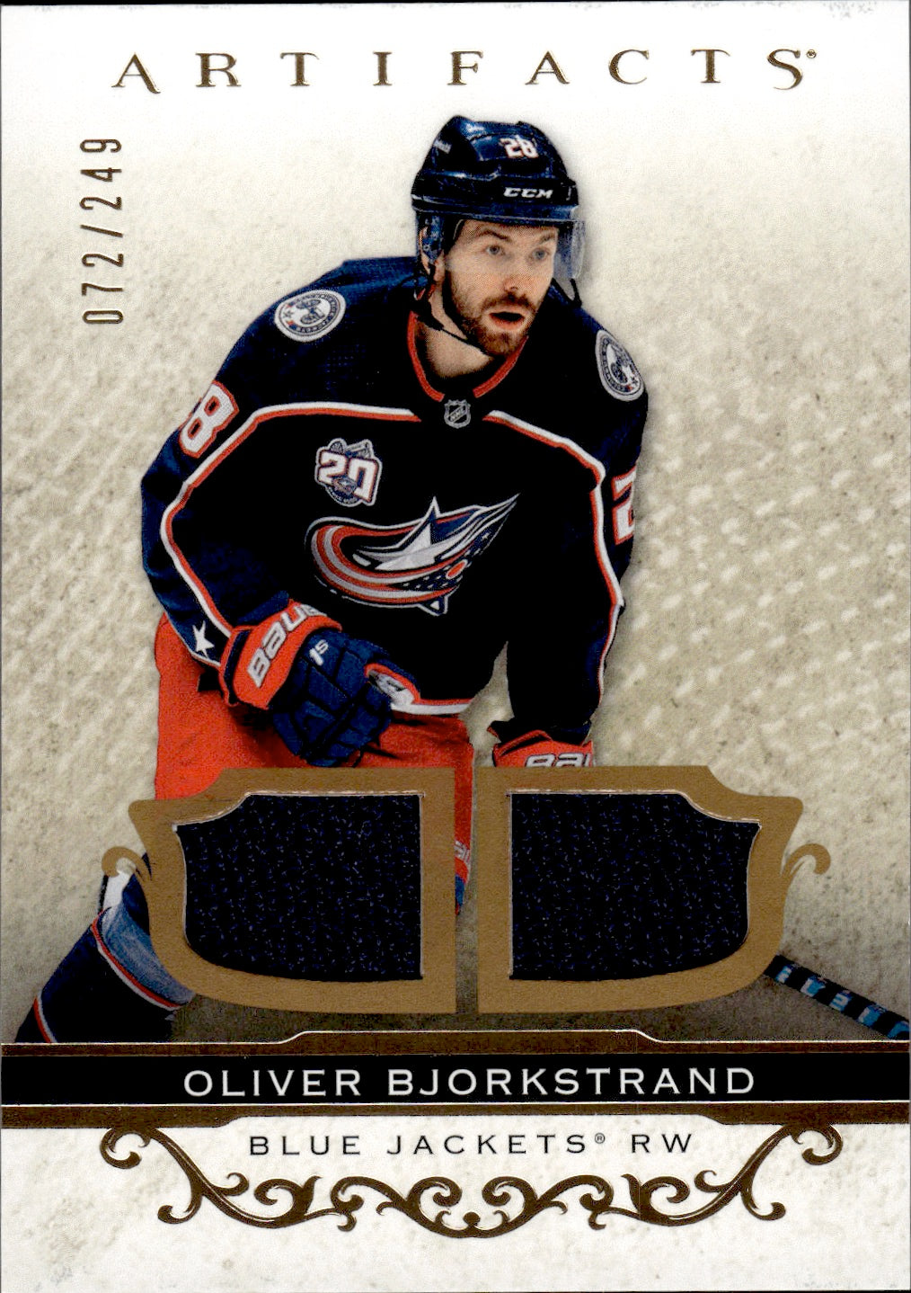 2021-22 Upper Deck Artifacts - Base - Gold Material Relics /249 #74 Oliver Bjorkstrand - Columbus Blue Jackets