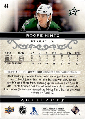 2021-22 Upper Deck Artifacts Hockey Base #84 Roope Hintz - Dallas Stars