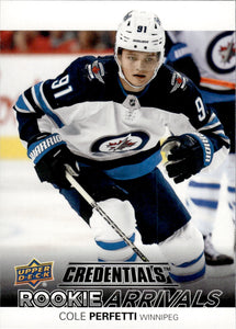 2021-22 Upper Deck Credentials Hockey Rookie Arrivals #RA-15 Cole Perfetti - Winnipeg Jets