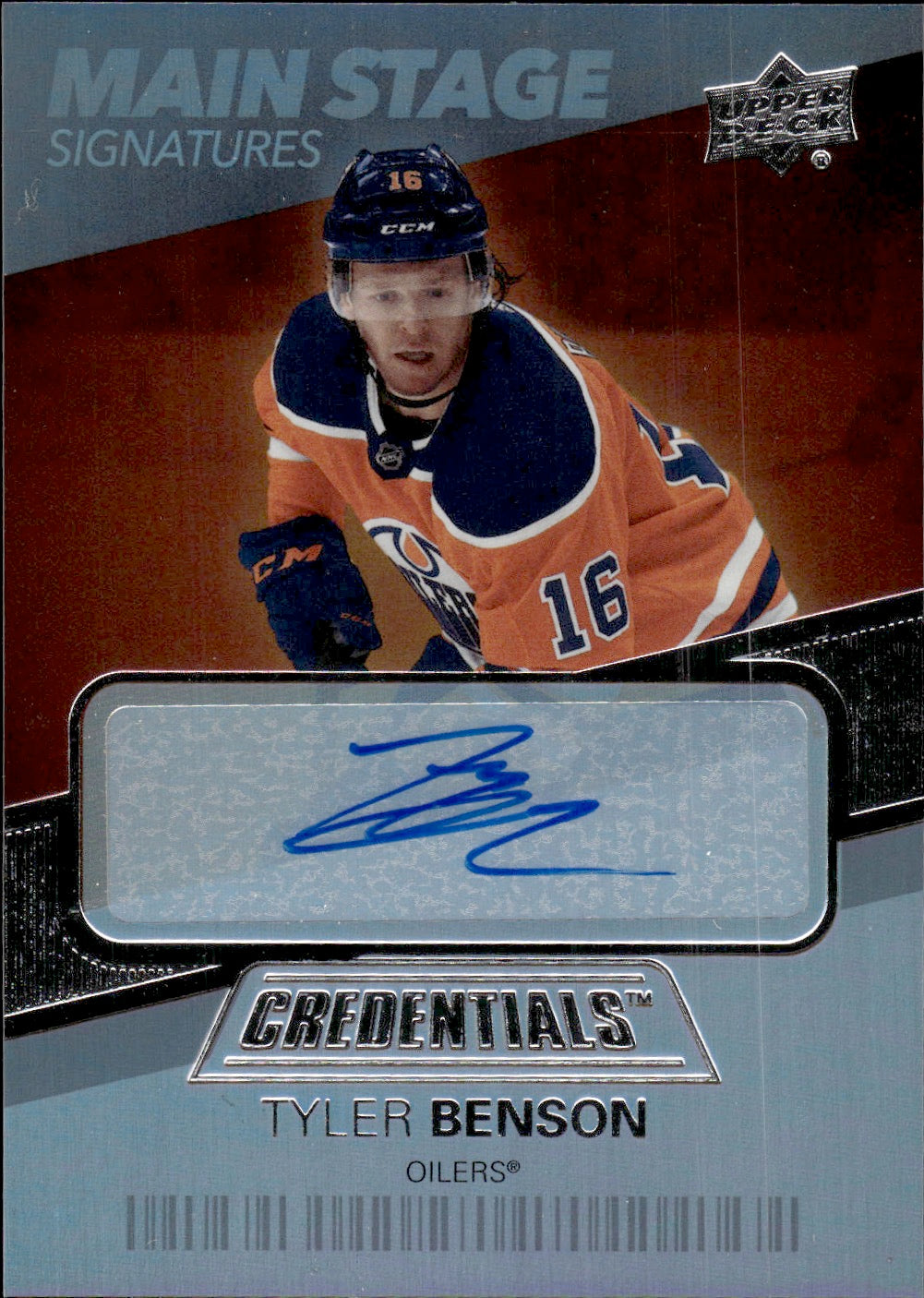 2021-22 Upper Deck Credentials Hockey Main Stage Signatures #BTS-TB Tyler Benson - Edmonton Oilers