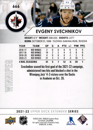 2021-22 Upper Deck Extended Series Hockey Base #666 Evgeny Svechnikov - Winnipeg Jets