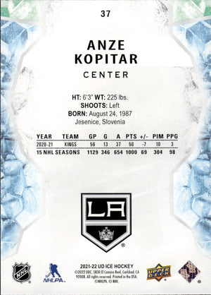 2021-22 Upper Deck Ice Hockey Base #37 Anze Kopitar - Los Angeles Kings