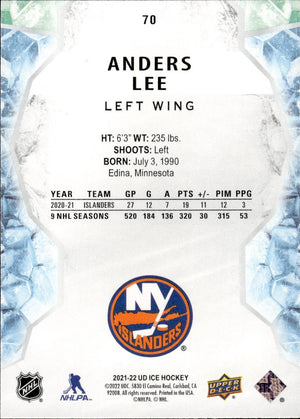 2021-22 Upper Deck Ice Hockey Base #70 Anders Lee - New York Islanders