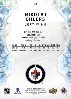 2021-22 Upper Deck Ice Hockey Base #98 Nikolaj Ehlers - Winnipeg Jets