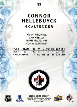 2021-22 Upper Deck Ice Hockey Green #53 Connor Hellebuyck - Winnipeg Jets