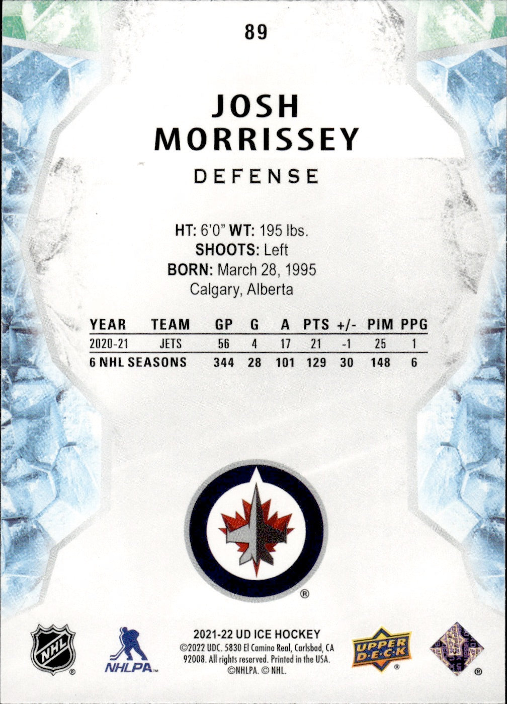 2021-22 Upper Deck Ice Hockey #89 Josh Morrissey - Winnipeg Jets