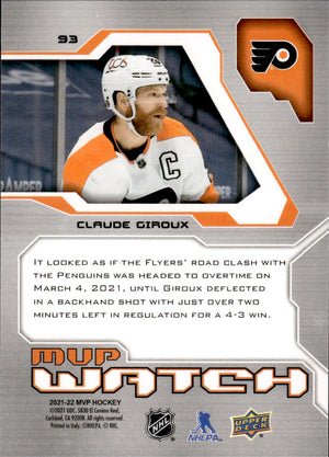 2021-22 Upper Deck MVP Hockey MVP Watch #93 Claude Giroux - Philadelphia Flyers