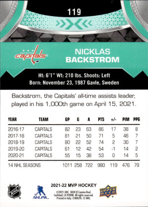 2021-22 Upper Deck MVP Hockey #119 Nicklas Backstrom - Washington Capitals