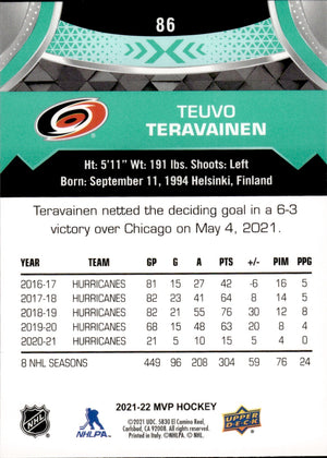 2021-22 Upper Deck MVP Hockey #86 Teuvo Teravainen - Carolina Hurricanes