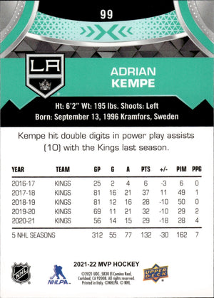 2021-22 Upper Deck MVP Hockey #99 Adrian Kempe - Los Angeles Kings