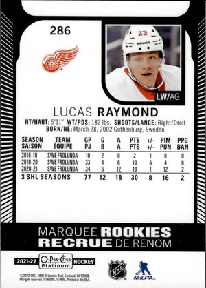 2021-22 Upper Deck O-Pee-Chee Platinum Hockey - Base - Marquee Rookies #286 Lucas Raymond - Detriot Red Wings