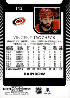 2021-22 Upper Deck O-Pee-Chee Platinum Hockey - Base - Rainbow #143 Vincent Trocheck - Carolina Hurricanes
