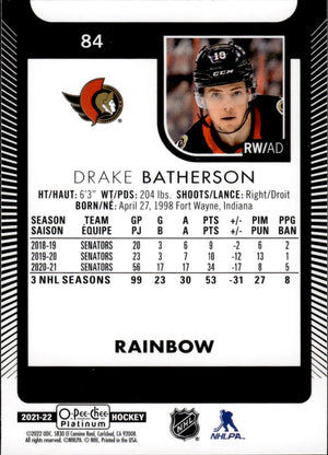 2021-22 Upper Deck O-Pee-Chee Platinum Hockey Base Rainbow #84 Drake Batherson - Ottawa Senators