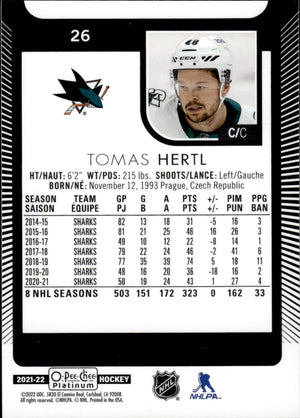 2021-22 Upper Deck O-Pee-Chee Platinum Hockey Base #26 Tomas Hertl - San Jose Sharks