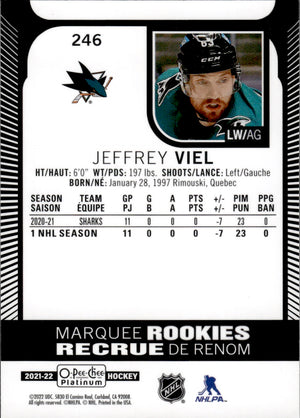 2021-22 Upper Deck O-Pee-Chee Platinum Hockey Marquee Rookie #246 Jeffrey Viel - San Jose Sharks