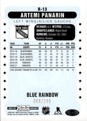 2021-22 Upper Deck O-Pee-Chee Platinum Hockey Retro Blue Rainbow /199 #R-13 Artemi Panarin - New York Rangers