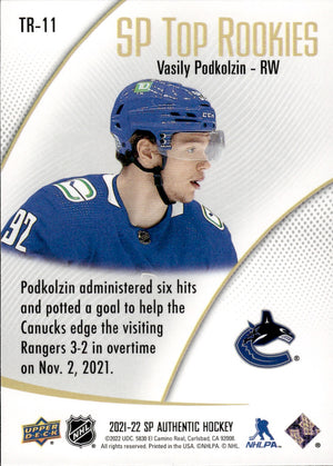 2021-22 Upper Deck SP Authentic Hockey - Top Rookies #TR-11 Vasily Podkolzin - Vancouver Canucks