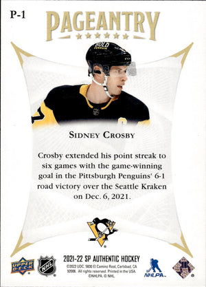 2021-22 Upper Deck SP Authentic Hockey Pageantry #P-1 Sidney Crosby - Pittsburgh Penguins