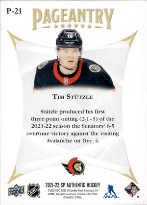 2021-22 Upper Deck SP Authentic Hockey Pageantry #P-21 Tim Stutzle - Ottawa Senators