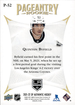 2021-22 Upper Deck SP Authentic Hockey Pageantry #P-52 Quinton Byfield - Los Angeles Kings