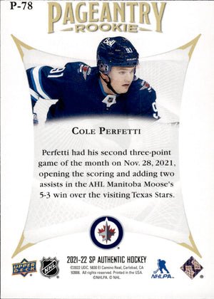 2021-22 Upper Deck SP Authentic Hockey Pageantry #P-78 Cole Perfetti - Winnipeg Jets