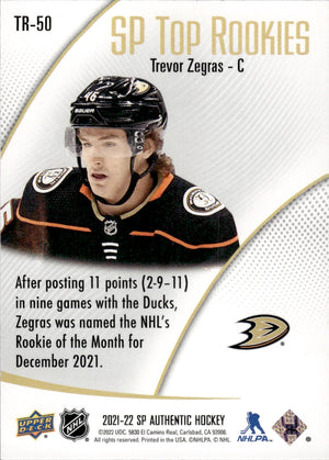 2021-22 Upper Deck SP Authentic Hockey Top Rookies #TR-50 Trevor Zegras - Anaheim Ducks