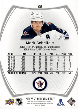 2021-22 Upper Deck SP Authentic Hockey #86 Mark Scheifele - Winnipeg Jets