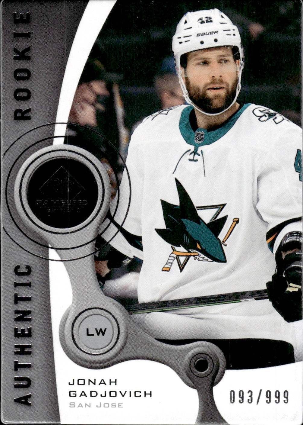 2021-22 Upper Deck SP Game Used Hockey - Authentic Rookie #R-56 Jonah Gadjovich - San Jose Sharks