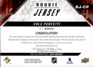 2021-22 Upper Deck SPX Hockey - Rookie Jersey #RJ-CP Cole Perfetti - Winnipeg Jets