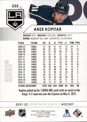 2021-22 Upper Deck Series 2 Hockey - Base #335 Anze Kopitar - Los Angeles Kings