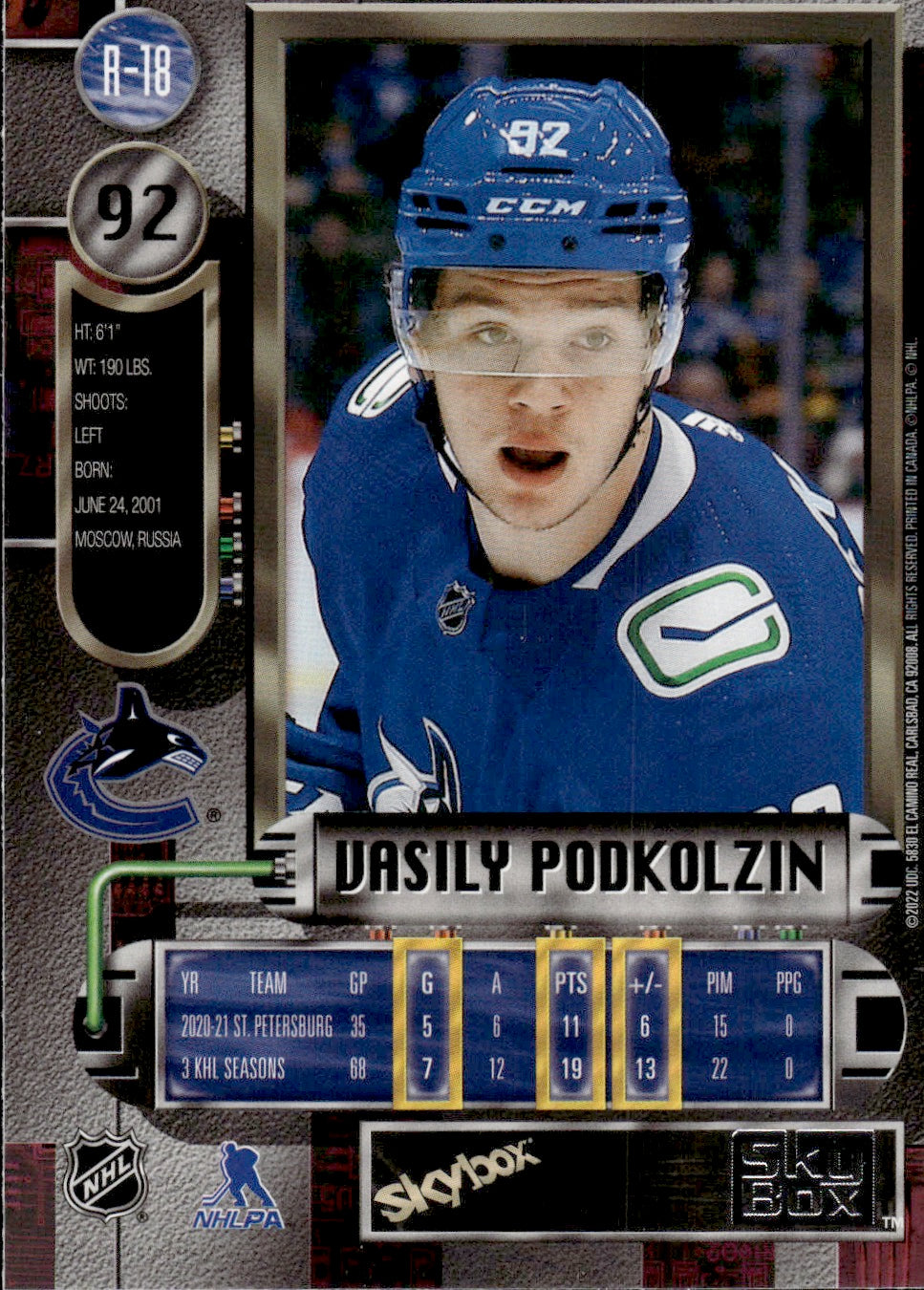 2021-22 Upper Deck Skybox Metal Universe 1997-98 Retro #R-18 Vasily Podkolzin - Vancouver Canucks