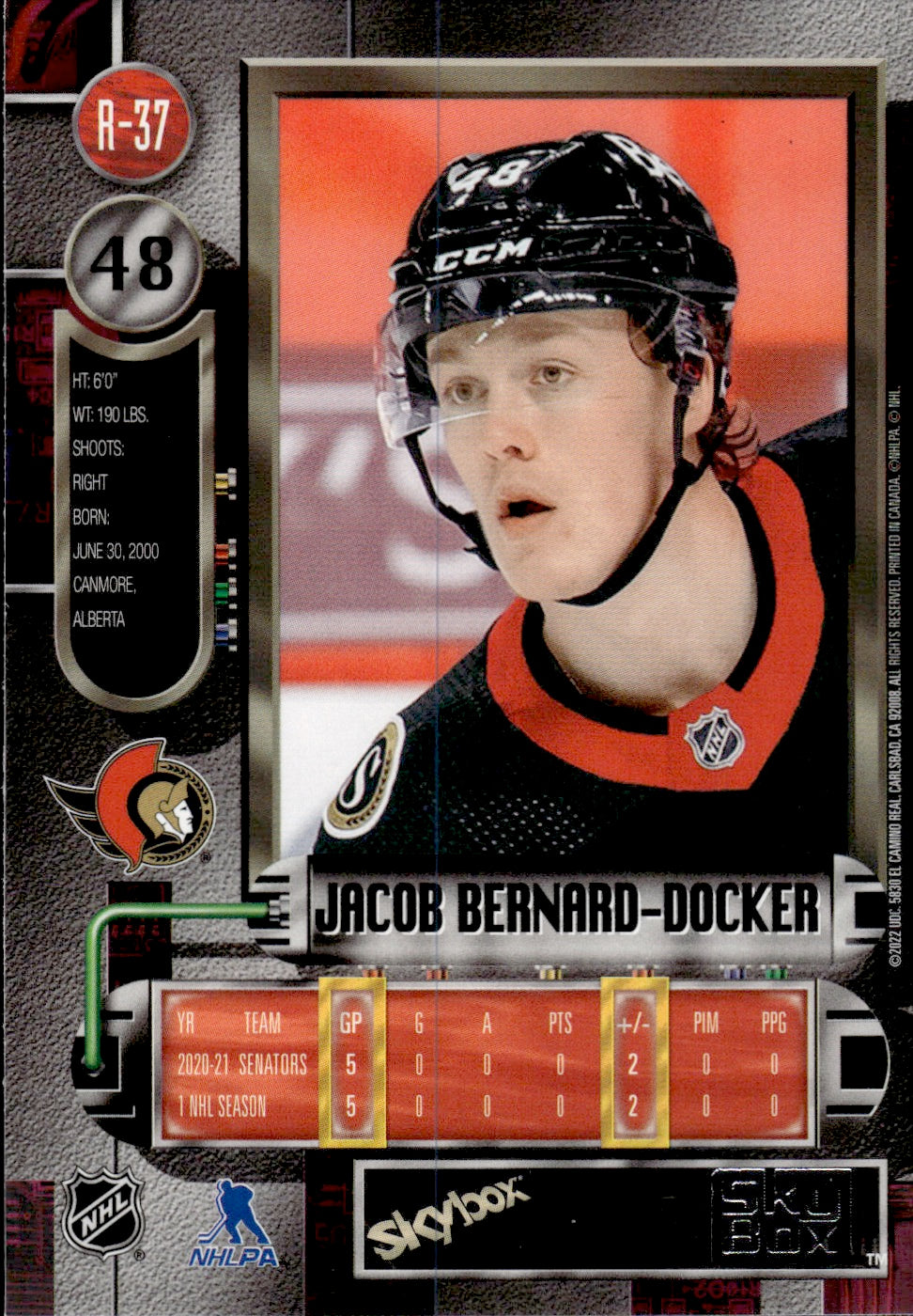 2021-22 Upper Deck Skybox Metal Universe Hockey 1997-98 Retro Rookie #R-37 Jacob Bernard-Docker - Ottawa Senators