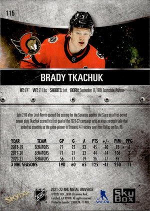 2021-22 Upper Deck Skybox Metal Universe Hockey Alt Jersey #115 Brady Tkachuk - Ottawa Senators