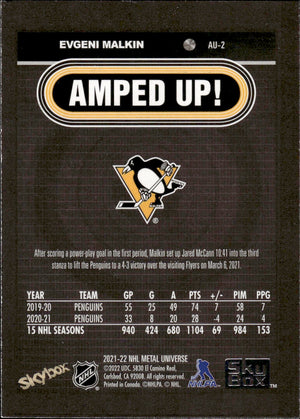 2021-22 Upper Deck Skybox Metal Universe Hockey Amped Up #AU-2 Evgeni Malkin - Pittsburgh Penguins