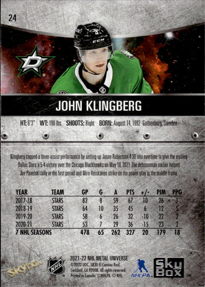 2021-22 Upper Deck Skybox Metal Universe Hockey Base #24 John Klingberg - Dallas Stars