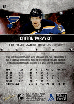 2021-22 Upper Deck Skybox Metal Universe Hockey Base #56 Colton Parayko - St. Louis Blues