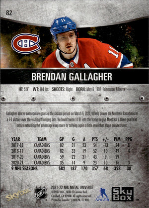 2021-22 Upper Deck Skybox Metal Universe Hockey Base #82 Brendan Gallagher - Montreal Canadiens