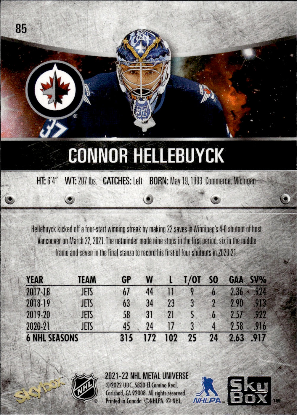 2021-22 Upper Deck Skybox Metal Universe Hockey Base #85 Connor Hellebuyck - Winnipeg Jets