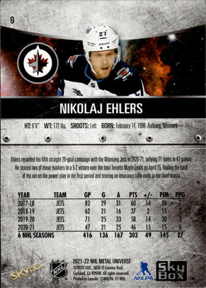 2021-22 Upper Deck Skybox Metal Universe Hockey Base #9 Nikolaj Ehlers - Winnipeg Jets